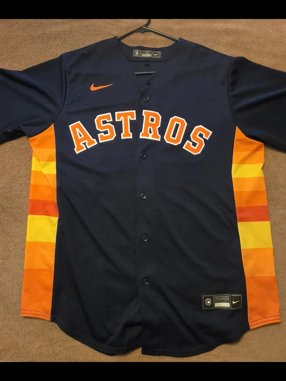 Houston Astros #35 Justin Verlander Nike Navy Baseball Jersey with Orange Accent